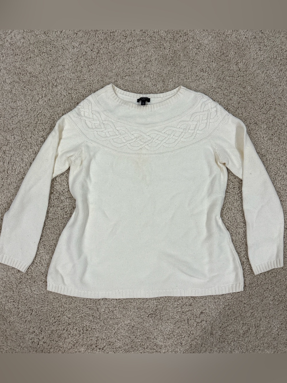 Talbots Petite Women’s Cable Knit Cream Ivory Cashmere Blend Sweater Size Medium
